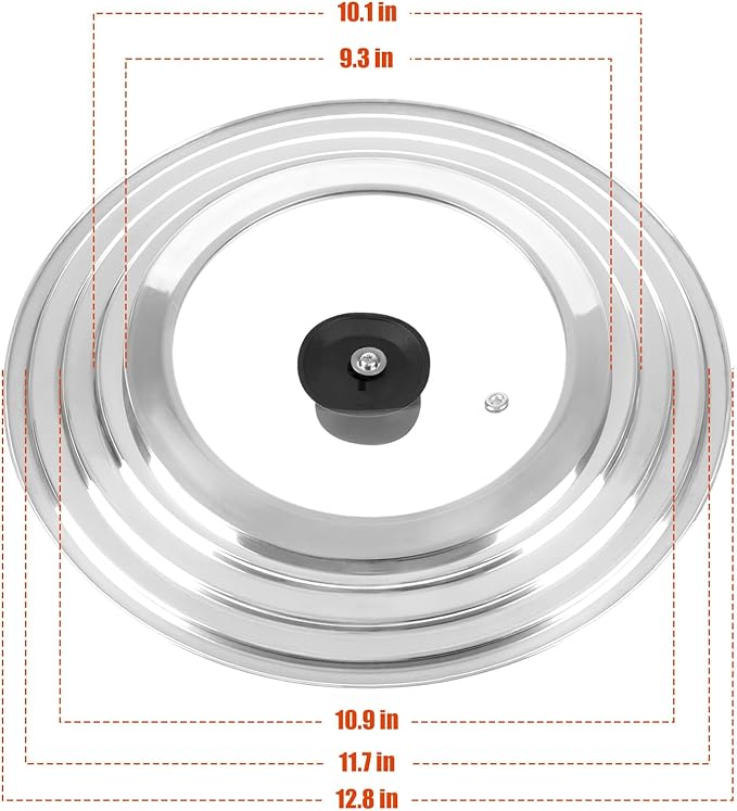Universal Lid for Pots and Pans Skillets,Pot Lid fit 8.2, 9, 10, 11, 12 and 12.5 Inch Cookware, Large Replacement Frying Pan Cover, Stainless Steel Cast Iron Skillet Lids with Heat Resistant Knob