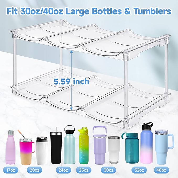 Stackable Water Bottle Organizer for Stanley 40 oz Tumbler, Water Bottle Holder for Cabinet, Pantry Kitchen Organizers and Storage for Stanley Cup Accessories, Tumbler Organizer and Wine Rack, 2Pack