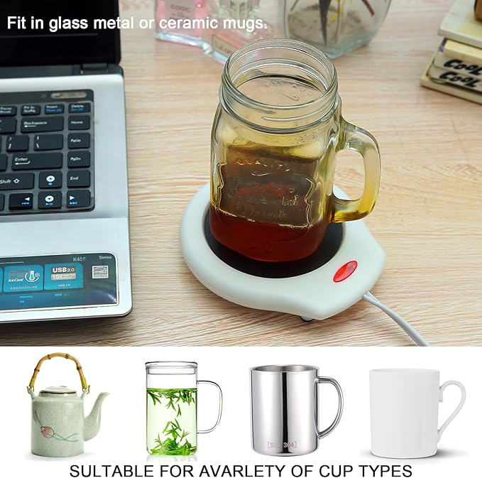 Home&Office Desktop Electric Mug Warmer-Coffee/Tea/Cocoa/Soup-Scented Candles Gift for Winter 2pcs(White and Black (CFW002-White Black)