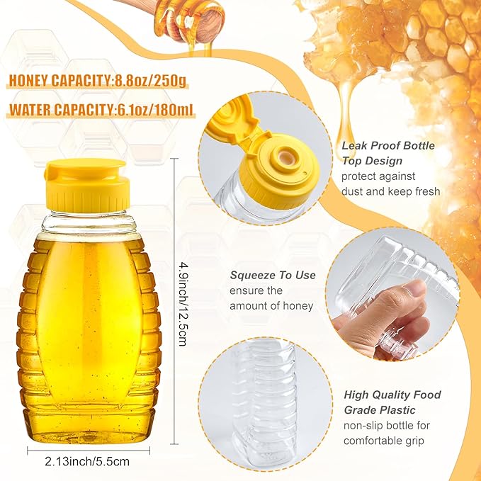 8.8 oz Clear Honey Bottles Bulk, 32 Pcs Squeeze Honey Jar with Flip Lid Empty Refillable Honey Container Leakproof Honey Squeeze Bottle for Storing and Dispensing