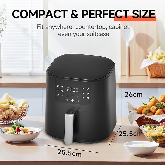 QIDO Air Fryer – 5 QT Compact Airfryer for Quick & Easy Meals in Minutes, 180°- 450°F Precision Heating, Touchscreen Controls with Auto Menus, Nonstick & Dishwasher Safe Basket - Black