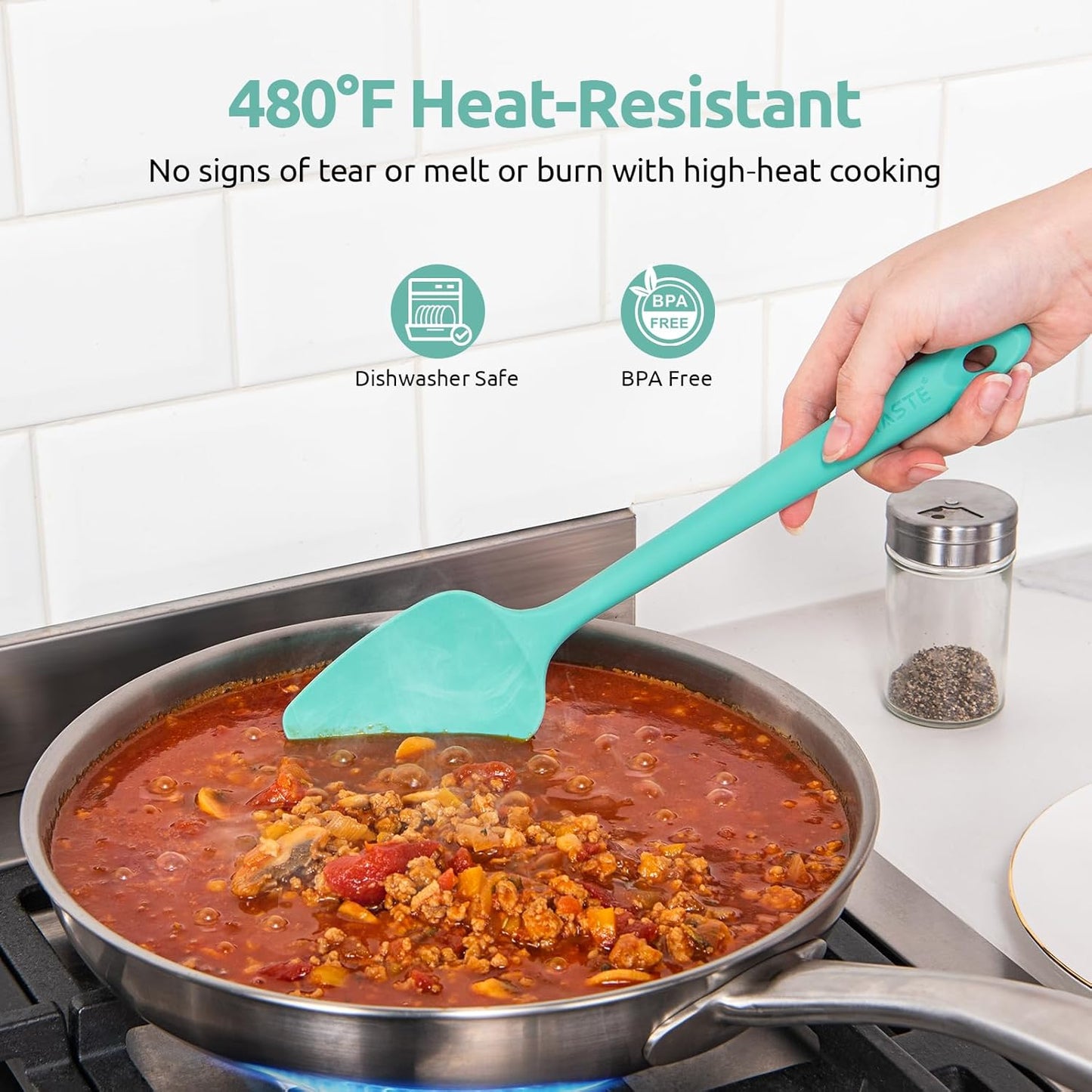 U-Taste Silicone Spoon Spatula Set: 480ºF Heat Resistant Food Grade Flexible Rubber Spoonula, Nonstick Cooking Mixing Scooping Kitchen Baking Scraper Utensils Set of 3 for Pan, Pot, Bowl (Colorful)