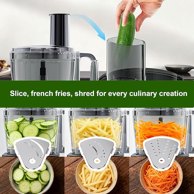 Camic Food Processor and Blender for Home Use, 600W, Blending, Grinding, Shredding, Slicing, Doughing, Meat and Vegetable Chopping, Ice Crushing, 6 Presets, Easy to Operate and Clean (Upgrade Version)