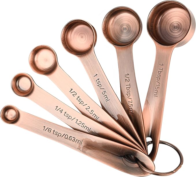 Copper Measuring Cups and Spoons Set 16, Dry&Liquid Stainless Steel Measuring Cups and Spoons, 7 Metric&US Measing Cups & 6 Measuring Spoons & Measure Equivalents for Kitchen&Baking