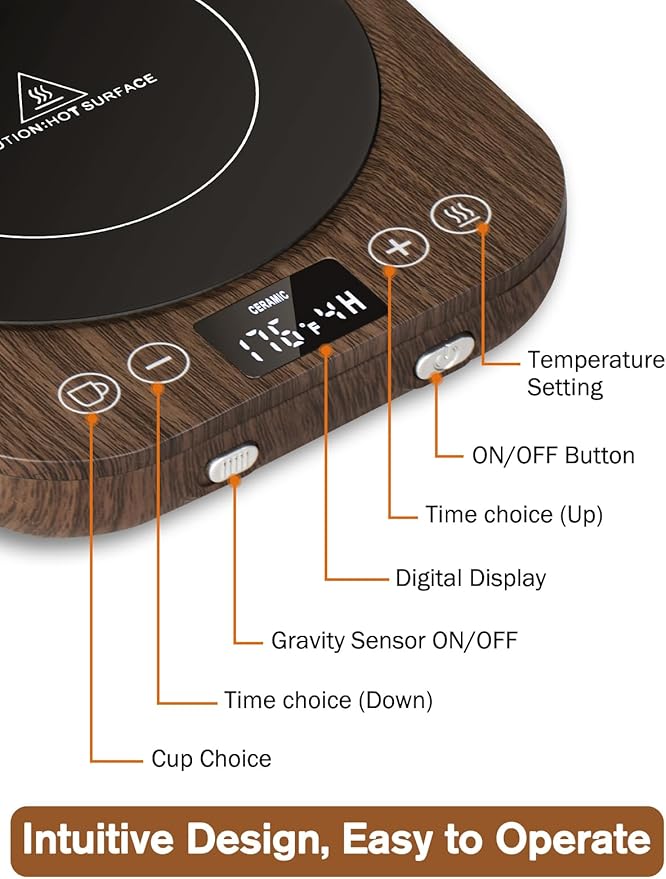 PUSEE Candle Mug Warmer Electric,Auto On/Off Gravity-Induction Coffee Mug Warmer with 9 Temp Settings,1-9 Timer Candle Melter Warmer Beverage Coffee Warmer Practical Portable Warmer for Home & Office