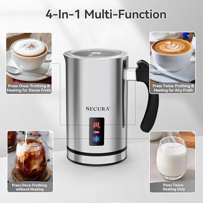 Secura Electric Milk Frother, Automatic Milk Steamer Warm or Cold Foam Maker for Coffee, Cappuccino, Latte, Stainless Steel Milk Warmer with Strix Temperature Controls