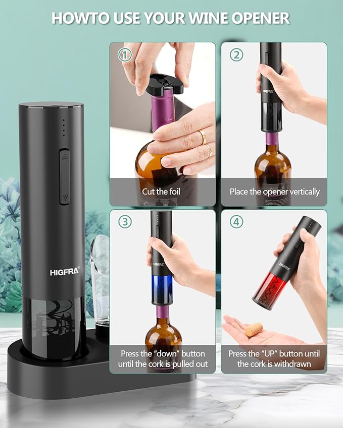 Electric Wine Opener Gift Set - Premium Wine Accessories with Wine Aerator, Vacuum Stopper, Foil Cutter and Gift Box - Ideal Valentines Gift for Wine Lovers and Special Celebrations