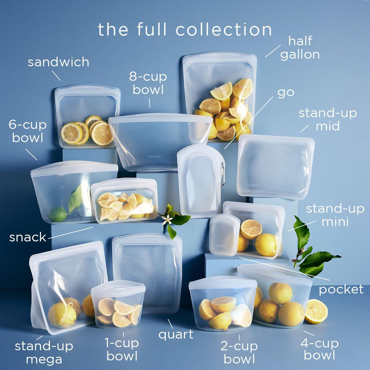 Stasher Premium Silicone Reusable Food Storage Bags, 6-Pack, Rainbow, Multi-Use Food Storage Bags, Lunch Bag, Travel Containers, BPA Free, Leak-free, Dishwasher-Safe, Eco-friendly