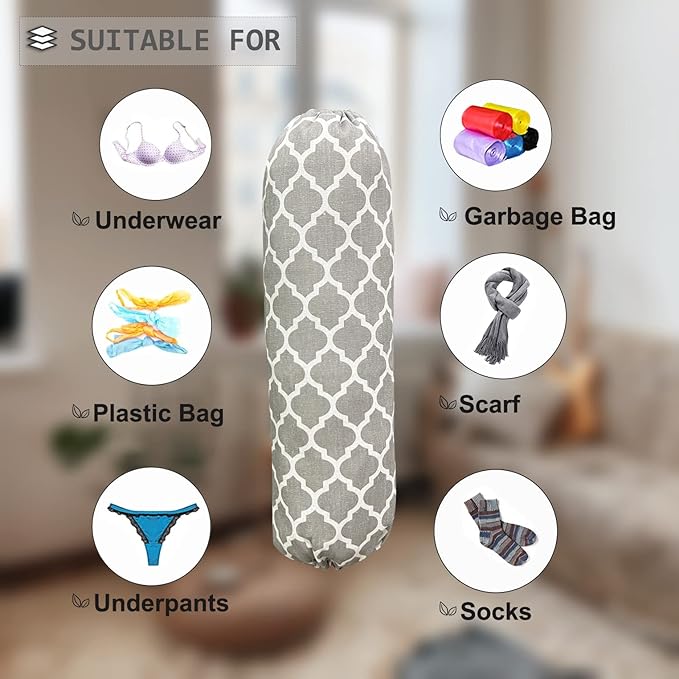SYIPO Wall Mount Plastic Bag Organizer, Shopping Bags Carrier, Washable Large Grocery Bag Storage Dispenser for Home Kitchen Travelling, Free Adjustment with Drawstring (Grey Lantern)