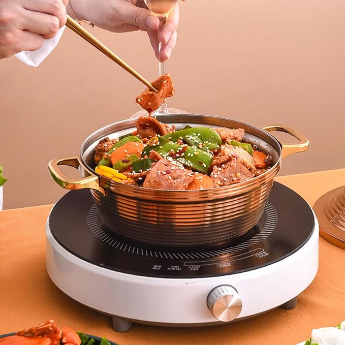 Moroccan Tagine Cooking Pot,Stainless Steel Non Stick Moroccan Casserole with 2 Handles,Large Moroccan Cooker Handmade Tagine Pot with Cone-Shaped Lid(29cm, Rose Gold)