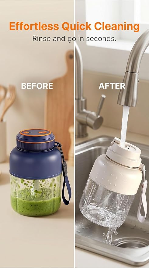 Portable Wireless Juicer Cup - 44 oz Cordless Blender with 38-Blade 18000 RPM High-Speed Motor, USB-C Rechargeable Personal Smoothie Maker for Gym, Travel, and Outdoors (Single Cup-White,44oz)