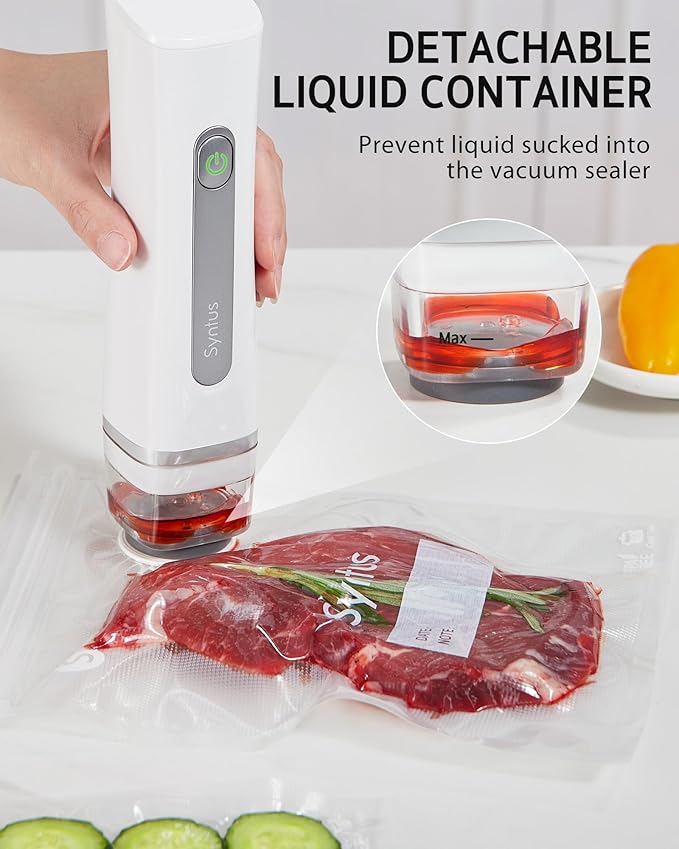 Syntus Vacuum Sealer Bags for Food, Food Storage Bags for Sous Vide Cooking Microwave Heating, Air Valve Zipper Bags & Zip Clips, 30 Bags (S+M+L) + 1 White Vacuum Sealer