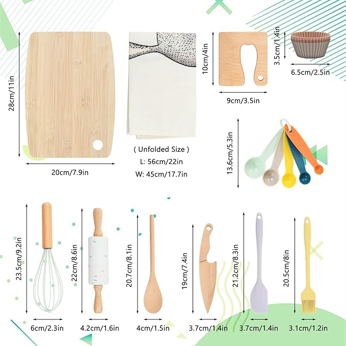 14 Pack Kids Kitchen Tools Set for Real Cooking Montessori Kids Knife and Cutting Board Set Safe for Kids and Toddlers Baking Set Kitchen Accessories