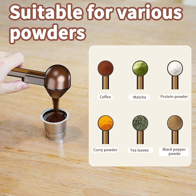 Coffee Scoop with Funnel for Ground Coffee, Protein Powder & Tea, for Reusable K Cup Refiller, 2TBSP Mess-Free, Funnel Design Prevents Spills (Translucent Brown, 2-Pack)