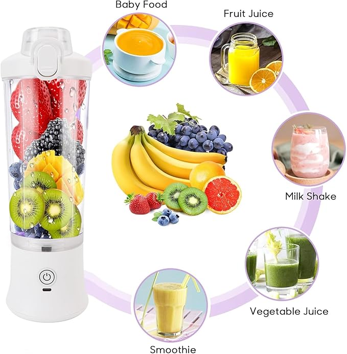 Irfora 600ml Portable Blender with RGB Light, Mini Juicer Cup for Smoothies, USB C Rechargeable Juicer Cup with Stainless Steel Blades