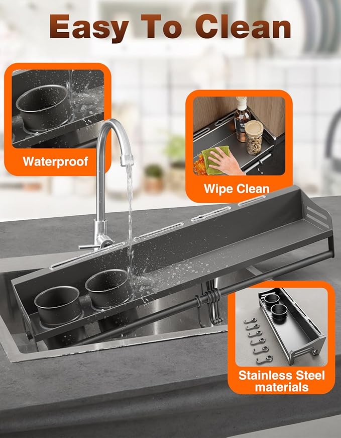 utensil hanger, wall mounted kitchen rail with hooks, waterproof hooks for kitchen utensils, easy installation without drilling (15.8 inches, Cups, 2)