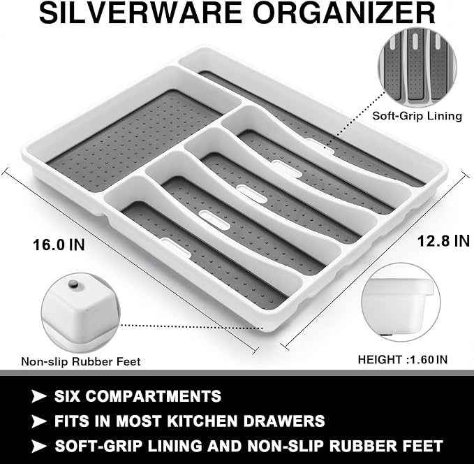 49-Piece Black Silverware Set with Organizer, Heavy Duty Stainless Steel Flatware for 8, Cutlery Utensil Sets with Steak Knives, Rust-proof, Mirror Polished, Dishwasher Safe, Black Heavy Duty