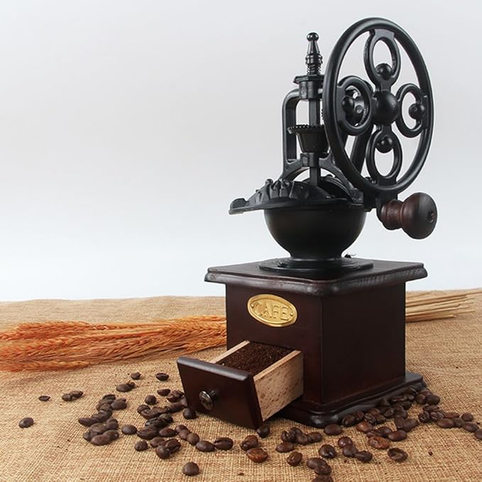 Burr Coffee Grinder, Vintage Style Wooden Hand Grinder, Classic French Press Coffee Mill With Brush