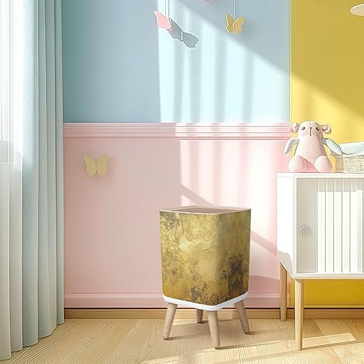 Small Trash Can with Lid Gold texture for cover cards flyers poster Bronze paint Stone backdrop Wastebasket with Press Cover Dog Proof Garbage Can Waste Bin for Kitchen Bathroom Nursery 2.6 Gallon