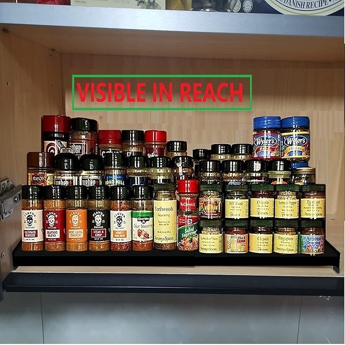 Jojocross Spice Rack Organizer for Cabinet, 3 Tier Expandable Spices Storage, Great for Kitchen Cabinets, Cupboard,Pantry and Countertop More 2 Packs/Black