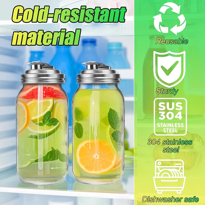 Palksky Mason Jar Pour Spout Lid Stainless Steel, Wide Mouth Pour Spout Flip Cap Lids for Mason Jars, anticracking Leak Proof Seal Cover Airtight for Drinking Salad Dressing & Food Storing(4PCS)