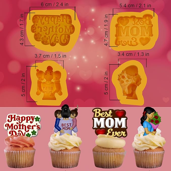 Mother’s Day Silicone Mold Set for Chocolate, Cupcakes & Candles – Best Mom Ever Design, Nonstick Silicone Baking Mold for Repostería, DIY Crafts, Resin & Fondant Mold Set