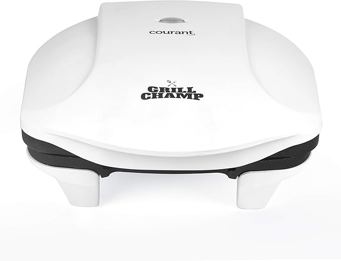 Courant 2-Serving Classic Plate Electric Indoor Grill and Panini Press, Contact Grill Champ, White