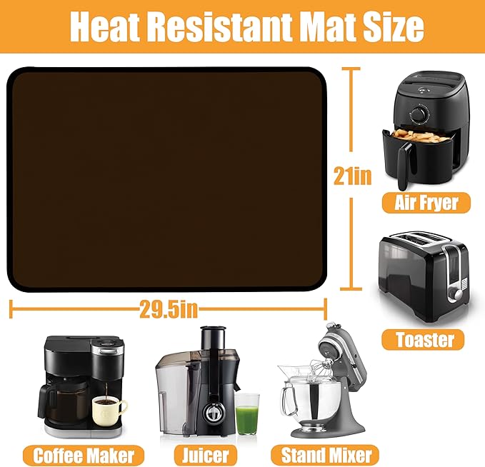Heat Resistant Mats for Kitchen Countertop 21x29.5in,Coffee Mat,Coffee Bar Mat for Countertops,Air Fryer Deep Fryer Mat to Protect quartz Countertop,Kitchen Hot Pad,Waterproof mat for Kitchen (Coffee)