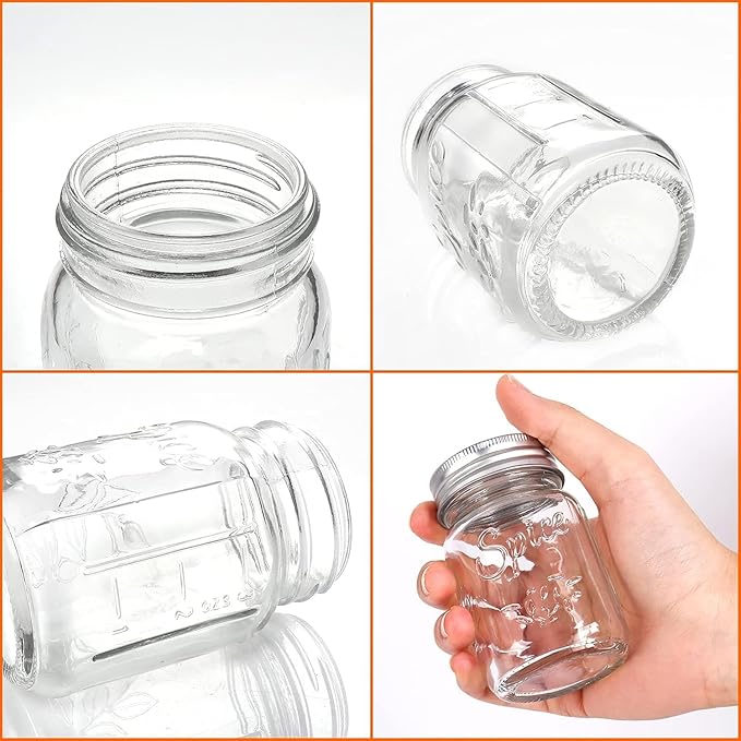 CycleMore 30 Pack 4oz Glass Mason Spice Jars, Round Spice Containers with Gold Metal Caps and Pour/Sift Shaker Lids-80pcs Labels,1pcs Silicone Collapsible Funnel,1Brush and Pen Included
