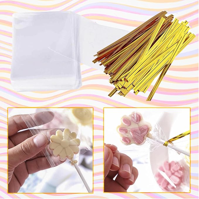 Cake Pop Kit, 100 Cake Pop Sticks, 100 Cake Pop Bags, 100 Twist Ties, 1 Cake Pop Mold Roller, Cake Pop Maker for Cakepops, Lollipop, Candies, Chocolates and Cookies