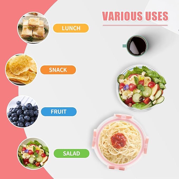 GULFLIN 12 Pack 13oz Small Glass Food Storage Containers with Lids Airtight, Leak-Proof Round Meal Prep Containers Set, Freezer to Microwave Safe, Dishwasher Safe