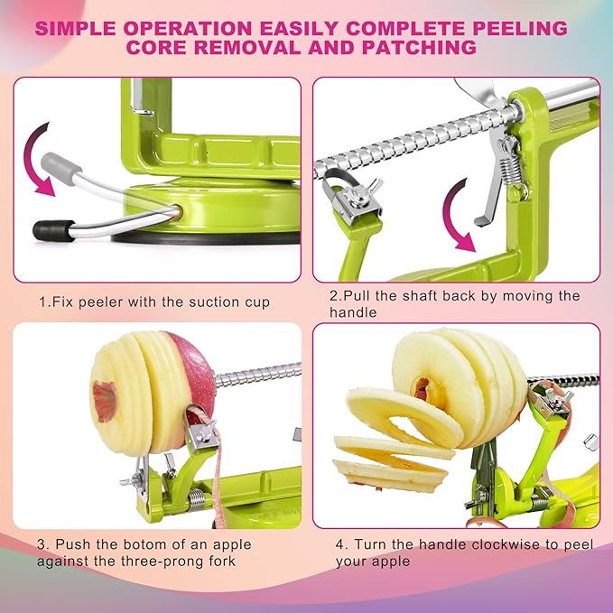 Apple Peeler, Slicer Corer Potato Peelers 3 In 1, Stainless Steel Heavy Duty with Suction Cup Base And 3 Extra Blades (Green)