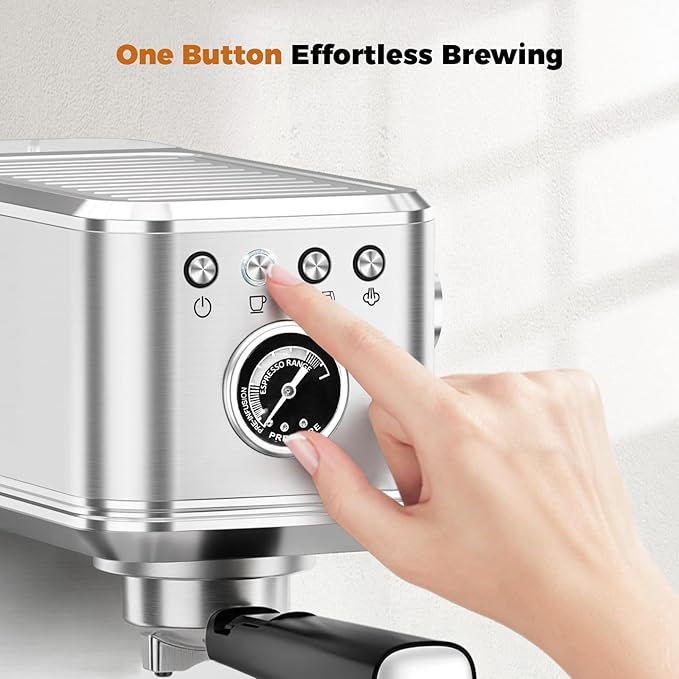 CHULUX Elite Espresso Machine 20 Bar, Compact Stainless Steel Hot and Ice Espresso Coffee Maker with Steam Wand for Americano, Latte, Cappuccino & Home Barista Brewing, Sliver