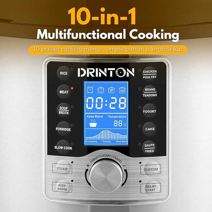 12 L/12.8 QT Commercial Pressure Cooker, 10-in-1 Pressure Cooker with Non-Stick Pot, 1400W Electric Pressure Pot with LCD Display, Slow Cook, Keep Warm, 24H Timer for 18-28 People Use