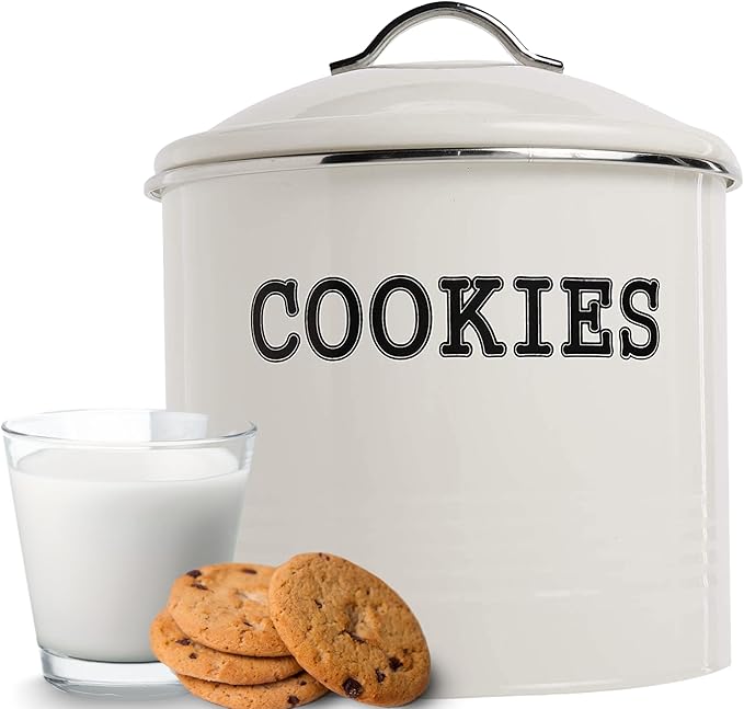 JOEY'Z Large 1.25 Gallon Airtight Cookie Jar with Lid - Large Cookie Jars with Lids, Ivory Counter Decorative - Makes a Great Dog Treat Jar
