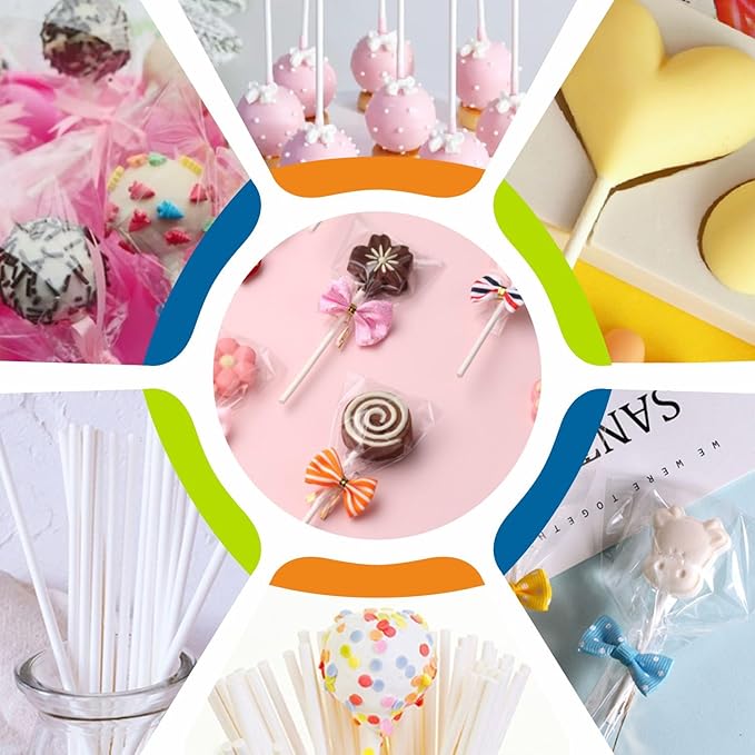 500 Count 6 INCH White Paper Lollipop Sticks,Cake Pop Sticks,Sucker Sticks for Cookies,Rainbow Candy,Chocolate,Cake Topper(Dia 4mm)