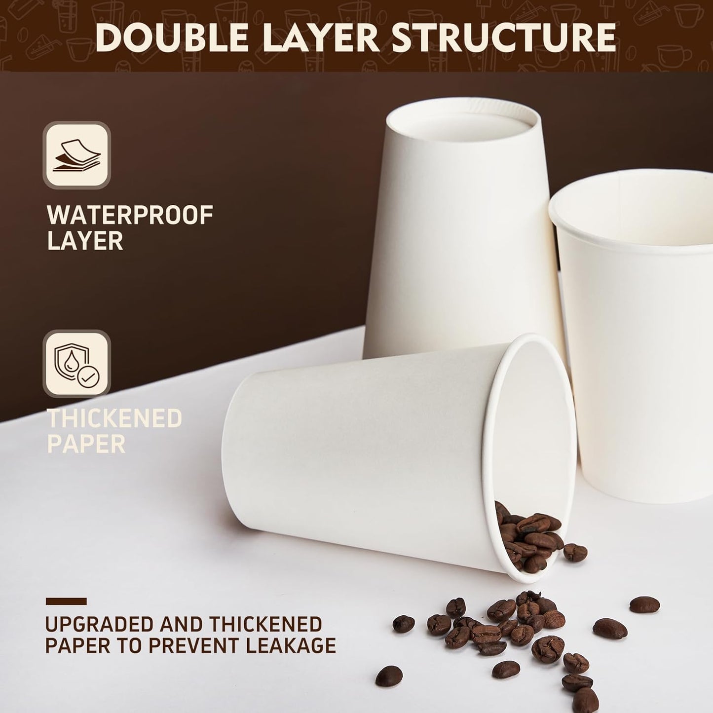 YEEHAW 8 oz 300 Pack Disposable Paper Coffee Cups, White Hot Cups for Hot Beverage Drinkings, Ideal for Cafes, Bistros, Businesses and Family