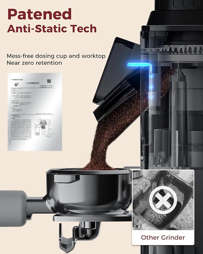Tuni G2 Conical Burr Coffee Grinder, 70 Grind Settings Anti-static Burr Mill, Precision Electronic Timer and LED Touchscreen for Espresso/Drip/Cold Brew/French Press, Stainless Steel