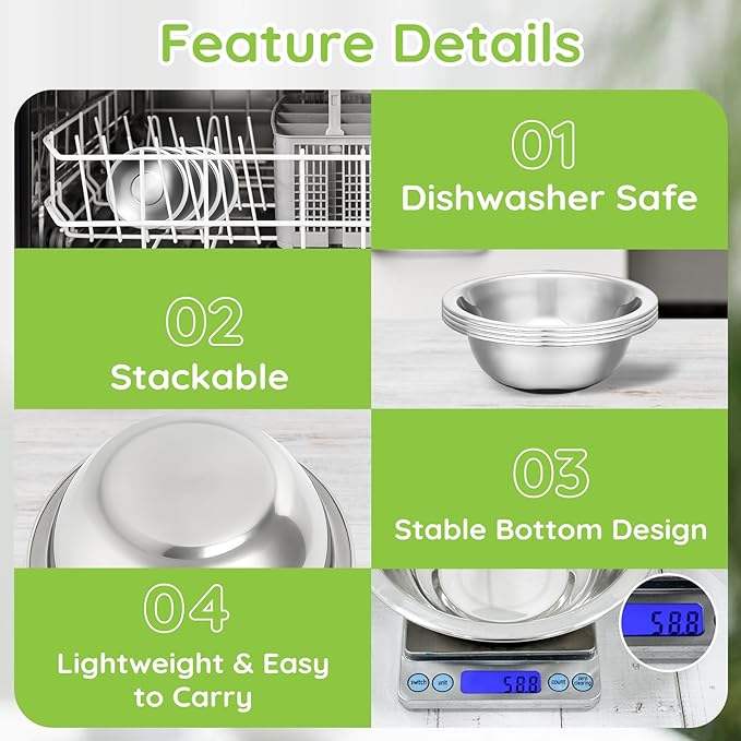 304(18/8) Stainless Steel Mixing Bowls for Kitchen, 8 Pack 5.5" Small Metal Mixing Cooking Bowls Set Stackable for Baking Serving Cooking Food Prep Storage Dishwasher Safe Lightweight