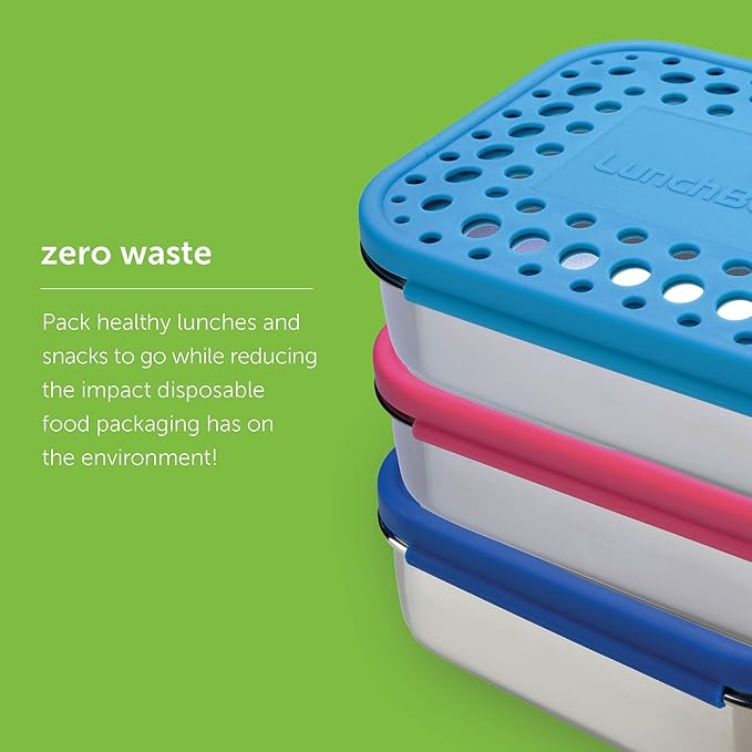 LunchBots Large Cinco Stainless Steel Lunch Container - Five Section Design Holds a Variety of Foods - Metal Bento Box for Kids or Adults - Dishwasher Safe - Stainless Lid - Aqua Dots
