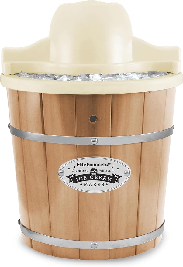 Elite Gourmet EIM924LX 4 quart Old Fashioned Electric Ice Cream Maker, Pine Bucket