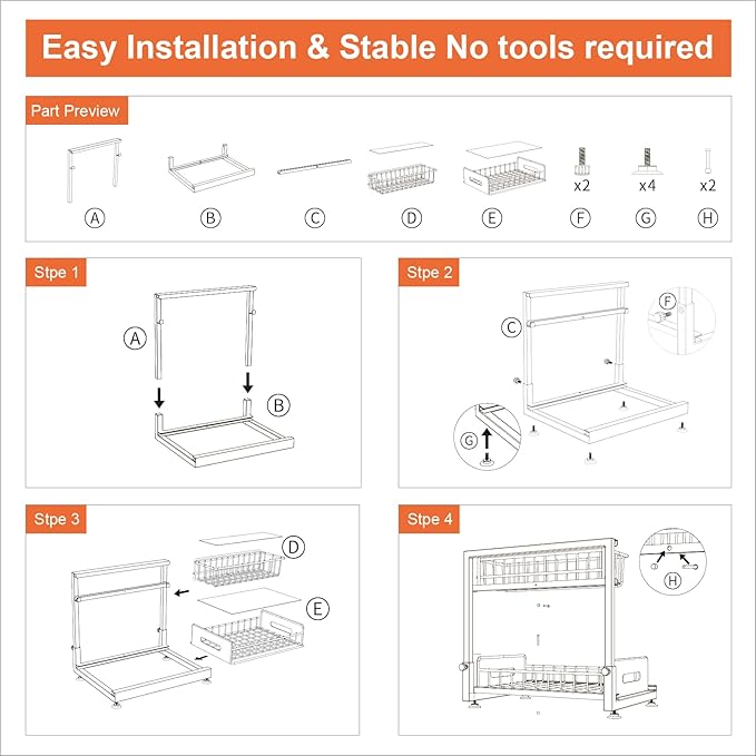 Dataroad Under Sink Organizers And Storage Pull Out Cabinet Organizer 2 Tier Sliding Out Drawer,Under Kitchen Sink Organizer Shelf,Adjustable Counter Organization for Kitchen Pantry Cabinet,White