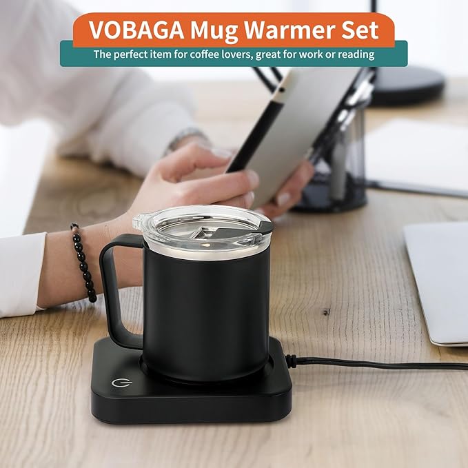 VOBAGA Coffee Mug Warmer Set with Auto Shut Off, 15 oz Coffee Mug Gift Set & 3 Temperature Settings Home Office Desk Accessories Valentine's Day Gift