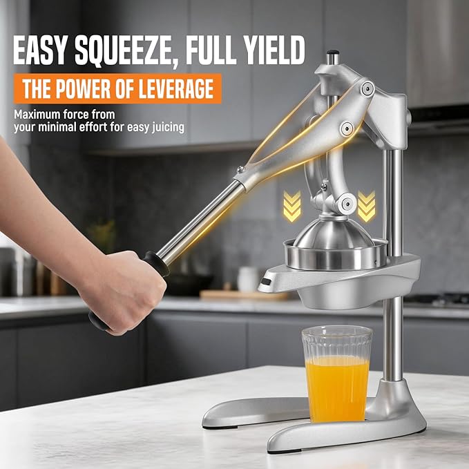 Manual Juicer, AMOHEE Stainless Steel Orange Juicer Squeezer for Citrus Lemon Pomegranate, Easy to Use & Clean Countertop Hand Press