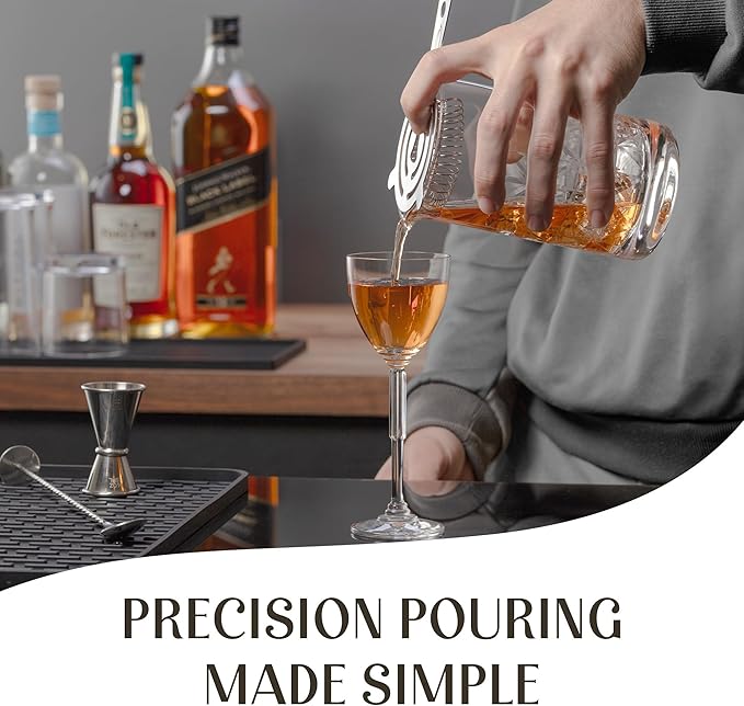 Mixology & Craft Commercial Grade Bar Mixing Glass – Includes 24oz Crystal Stirring Glass, Japanese Jigger, Bar Spoon, Muddler, and Hawthorne Strainer for Crafting Old Fashioned Cocktails at Home Bars