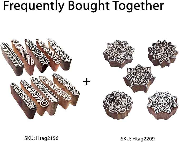 Royal Kraft Wooden Stamps – Mehndi Print Blocks (Set of 10) & Mandala Pattern Stamps (Set of 5) for Block Printing on Saree Border, Fabric, Textile, Clay, Pottery, Tattoo & DIY Crafts Bulk01_15