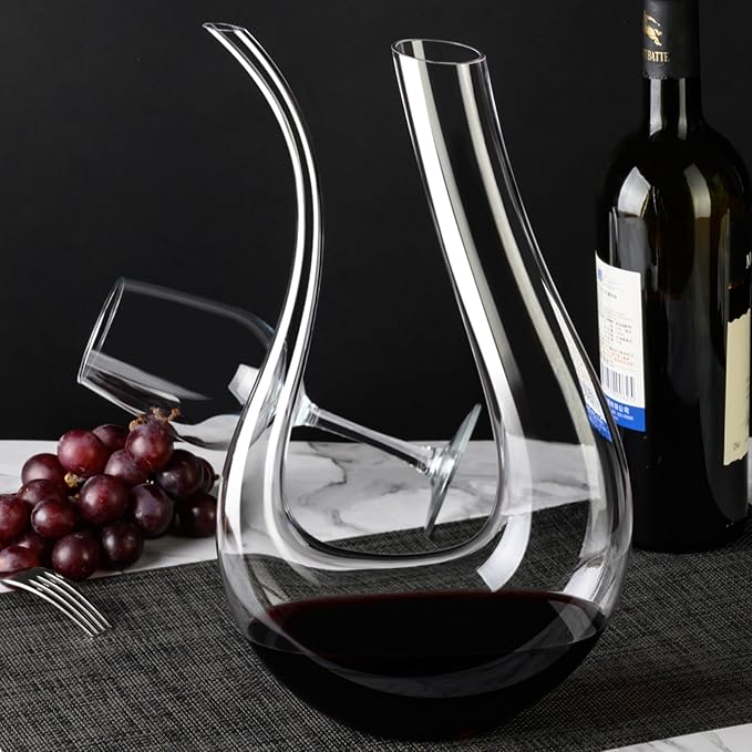 PARACITY Wine Decanter, Hand Blown Lead-Free Crystal Glass Red Wine Decanter 45oz U-Shape with Aerator for Women and Men, Wine Gifts for Christmas, Birthdays