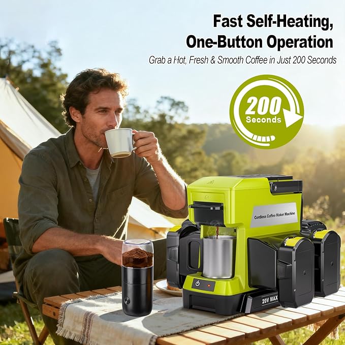 Taingwei Cordless Coffee Maker for Ryobi 18V Battery, Portable Drip Coffee Maker with Electric Coffee Grinder for RV, Camping, Travel, Car, Hiking (Battery Not Included)
