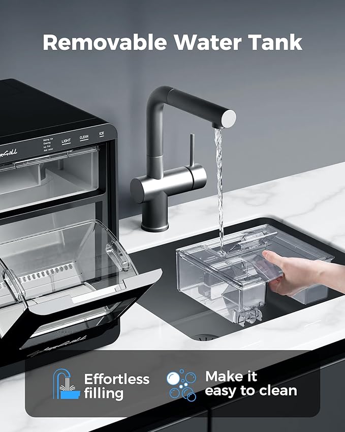 CyberChill Nugget Ice Maker Countertop 44lbs Per Day Pebble Sonic Ice Makers Machine Chewable Pellet Ice with Self-Cleaning Removable Water Tank See Through Window for Home/Kitchen/Office