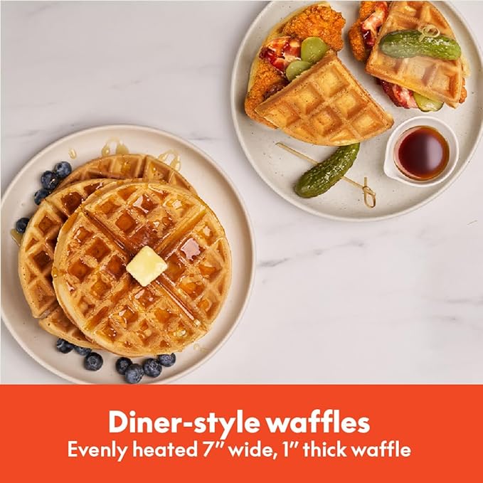 bella Flip-n-Store Waffle Maker,EverGood™ Ceramic Nonstick Coating,Fits-anywhere™ Kitchenware,Power Indicator Light & Touch Handle,7” Wide & 1" Deep Plates,1000 Watt,Surf,(Pack of 2)